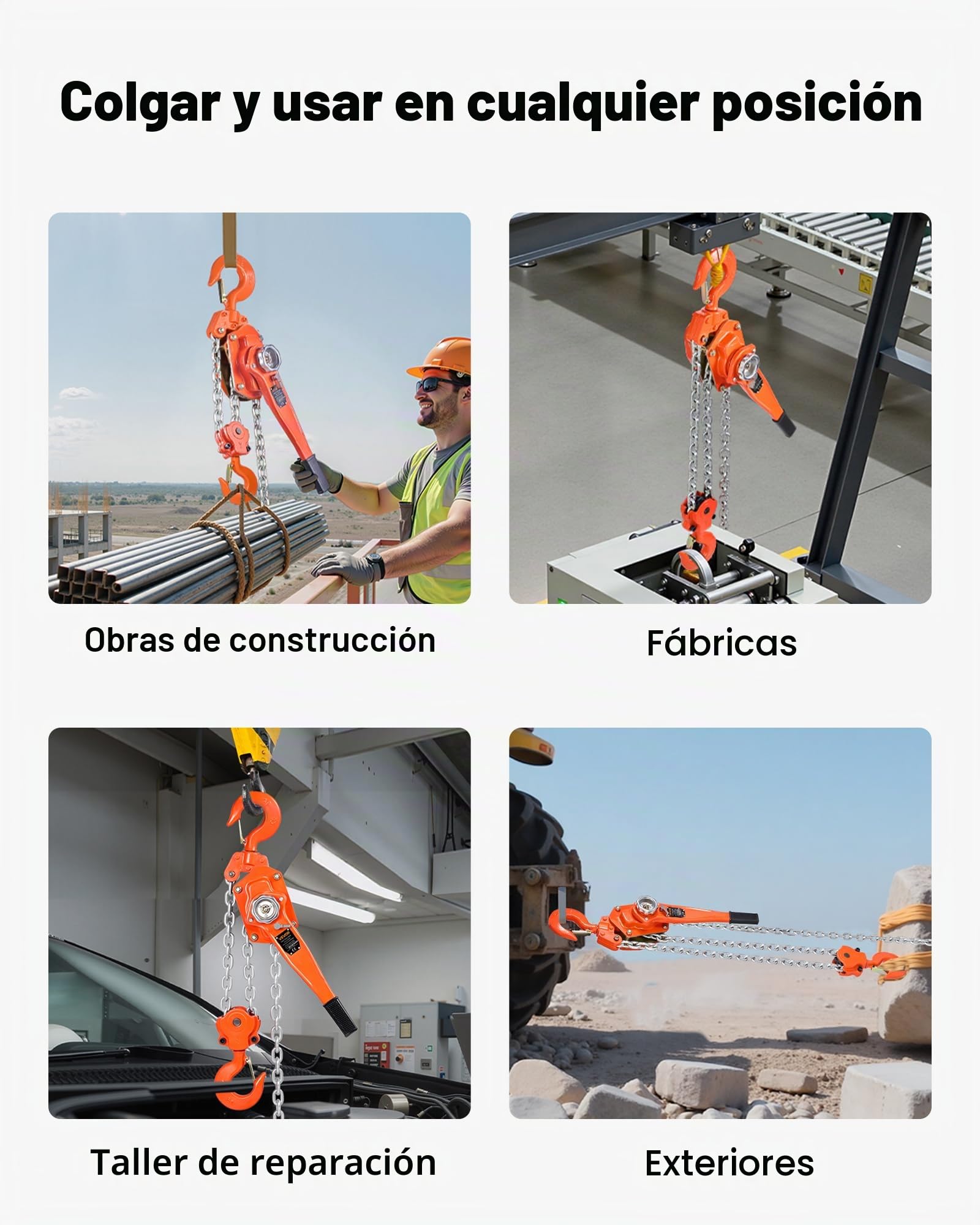 VEVOR Polipasto de Cadena Manual de Palanca, 6 T, Elevación 6 m, con Freno Mecánico de Doble Trinquete, con Ganchos Giratorios de 360°, para Almacén, Construcción y Garaje, 730 x 145 x 200 mm