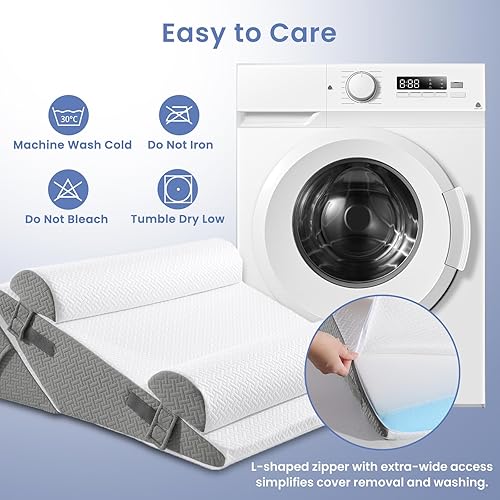 Miniatura 7 de Sasttie Juego de almohadas de cuña para después de la cirugía, 3 piezas, cabecero de almohada de cuña ajustable con cojín de espuma viscoelástica