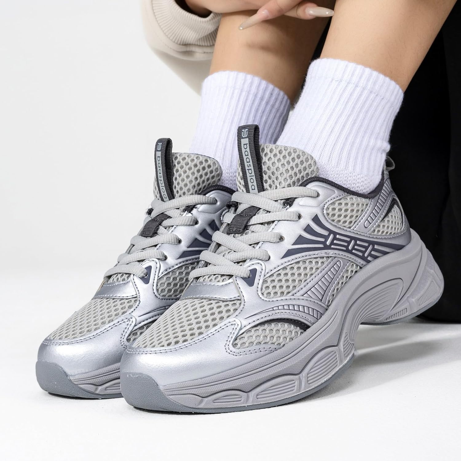 Women's Fashion Sneakers Chunky Breathable Walking Shoes Casual Mesh Athletic Tennis Shoes with Thick Sole for Women Gym Workout - Image 2