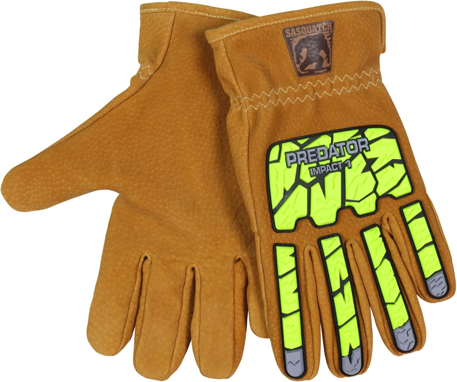 MCR Safety Predator PD3430 Impact Mechanics Sasquatch Premium Leather Work Gloves with HyperMax Cut-resistant Liner, TRP Back-of-Hand Protection, Large, Tan, 1 Pair
