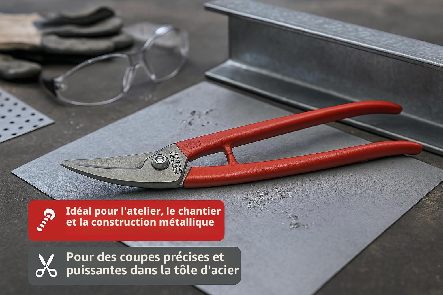 Cisaille métallique Stubai 250 mm pour chantier, atelier, construction, coupes droites et courbes Cisaille robuste en acier Outil de précision pour artisans