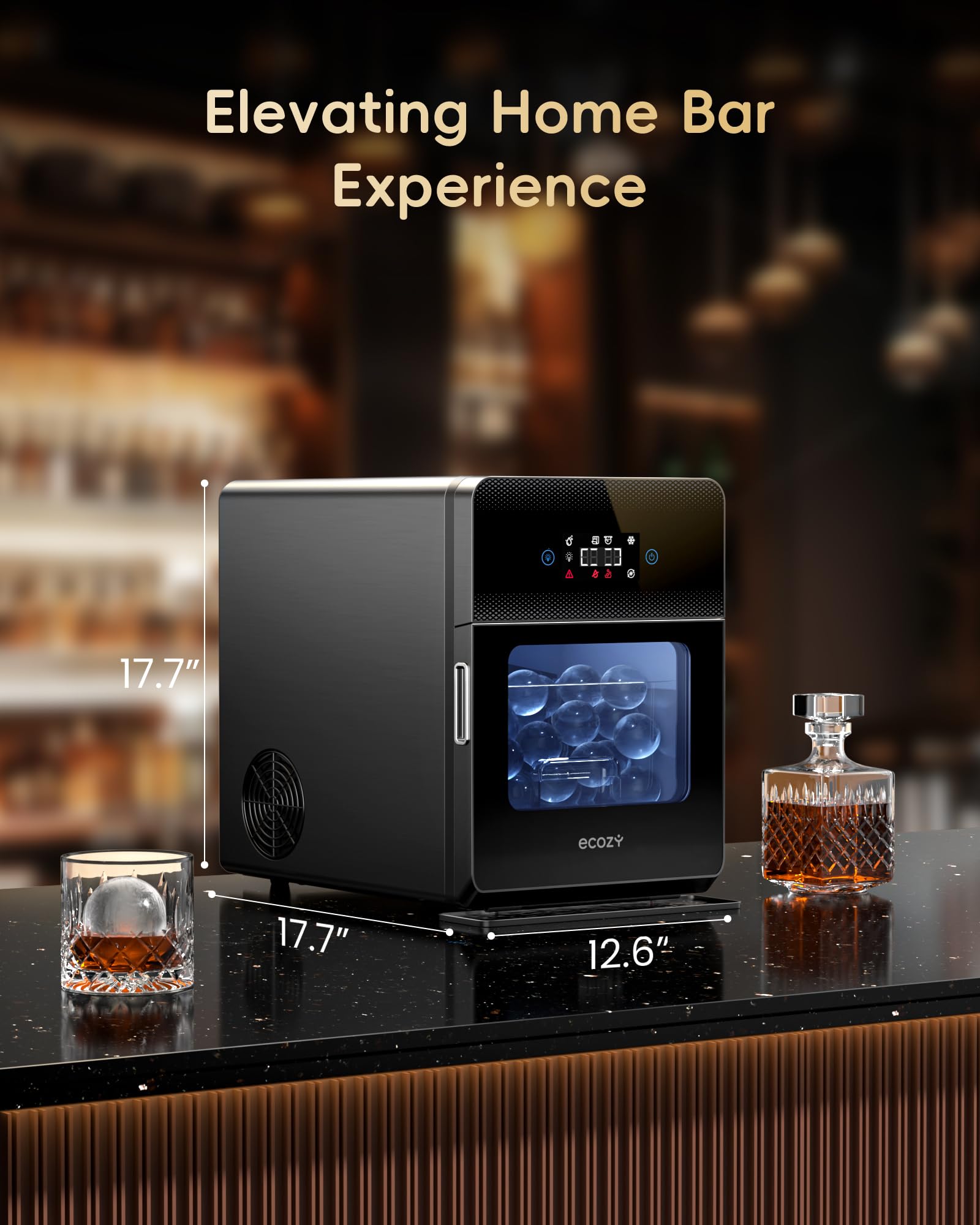 ecozy 2.1" Clear Ice Ball Maker with CrystalFlux Technology, Minimal Footprint Sphere Ice Maker with 8H Timer, 1 pc in 30 Mins, 48 pcs/Day, Self-Cleaning for Home Bar Whiskey & Bourbon view 8
