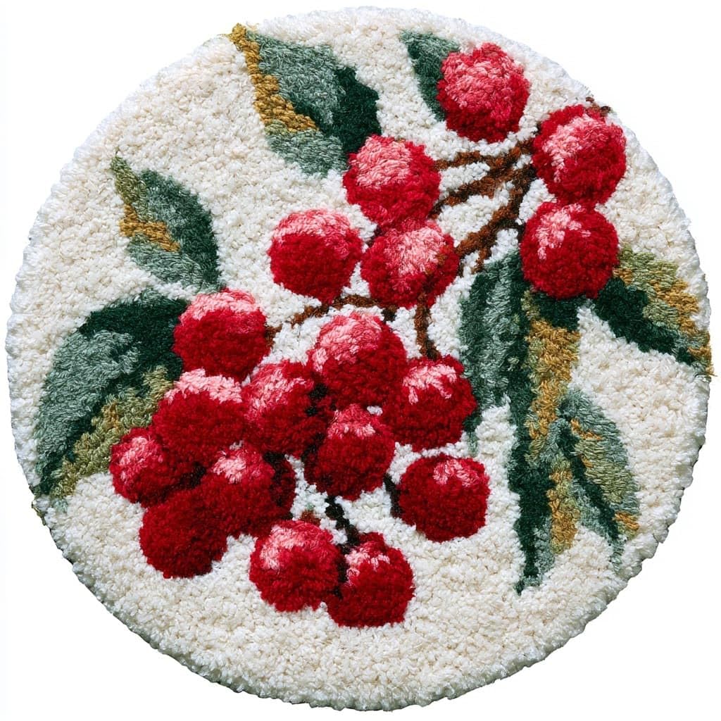 AMBATTERY Round Shape Latch Hook Kits Rug,Fruit Branches