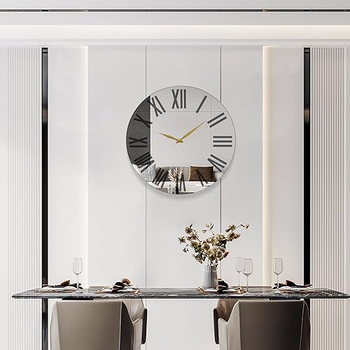 Miniatura 4 de Reloj de pared de espejo grande de 20 pulgadas, relojes de pared decorativos de metal para decoración de sala de estar, decoración de pared moderna