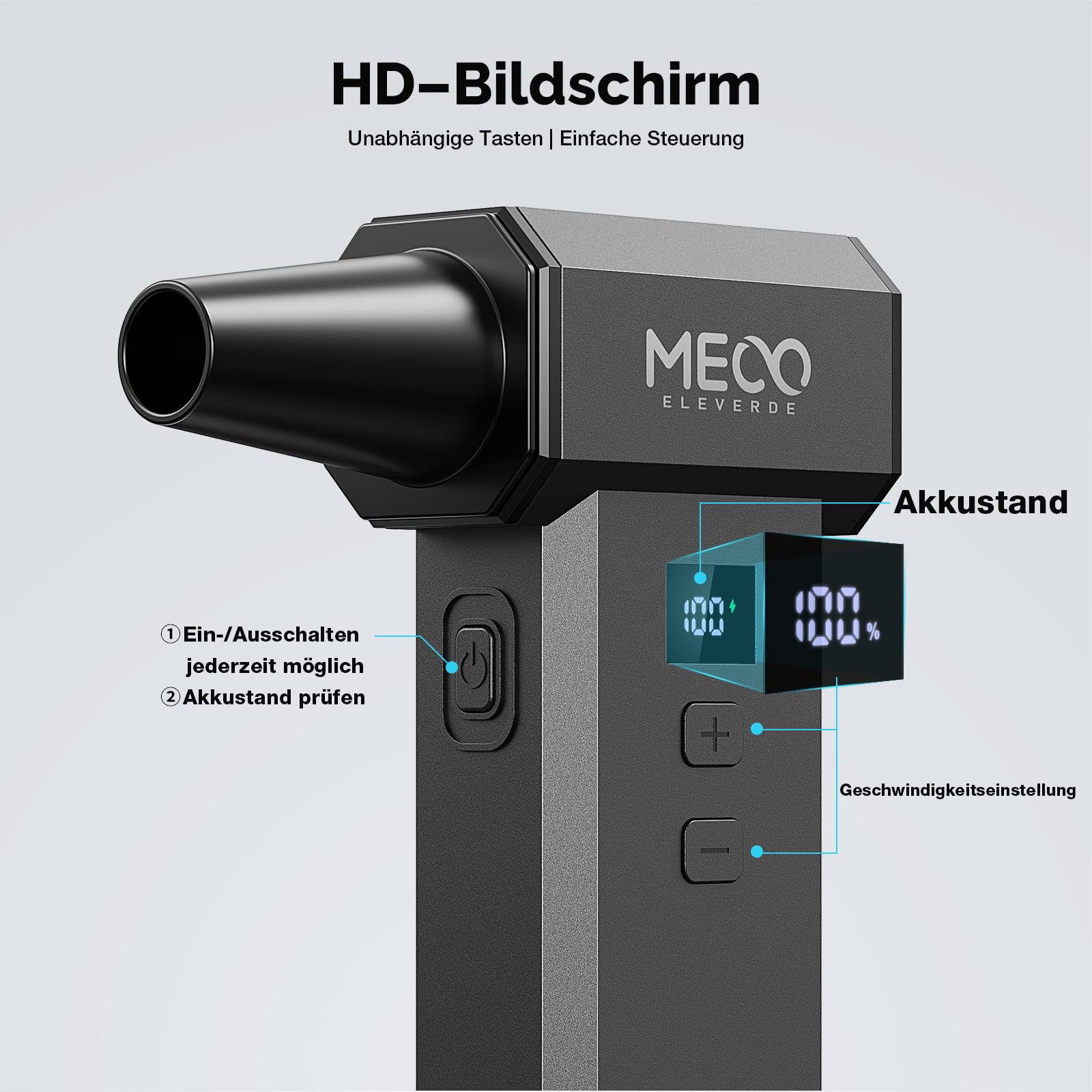 Elektrischer Staubgebläse, 100-Gang 220.000 U/min bürstenloser Motor mit LED-Display, Compressed Air Duster mit Druckluftspray PC Reinigungsset Staubgebläse für Computer, Tastatur, Outdoor