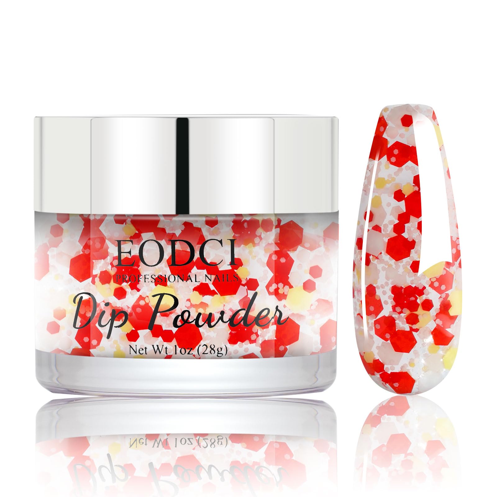 EODCI Color Dipping Powder, Red White Yellow Hexagon Sequins Dip powder No Nail Lamp Long Lasting Dip Nail Colors Nail Starter Professional Nail Art