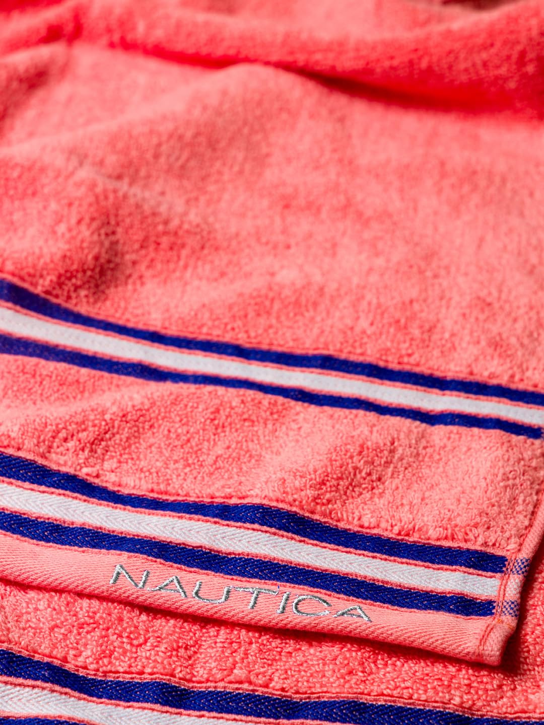 NAUTICA Super Soft Zero Twist 100% Cotton Towel -8pc Face Towel (Vintage Crew Stripe) | 500 GSM | shedds-Coral 3