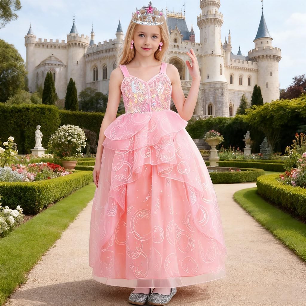 Witch Dress for Girls Princess Glitter Pink Costumes Dress Up for Halloween Carnival Cosplay - Image 2