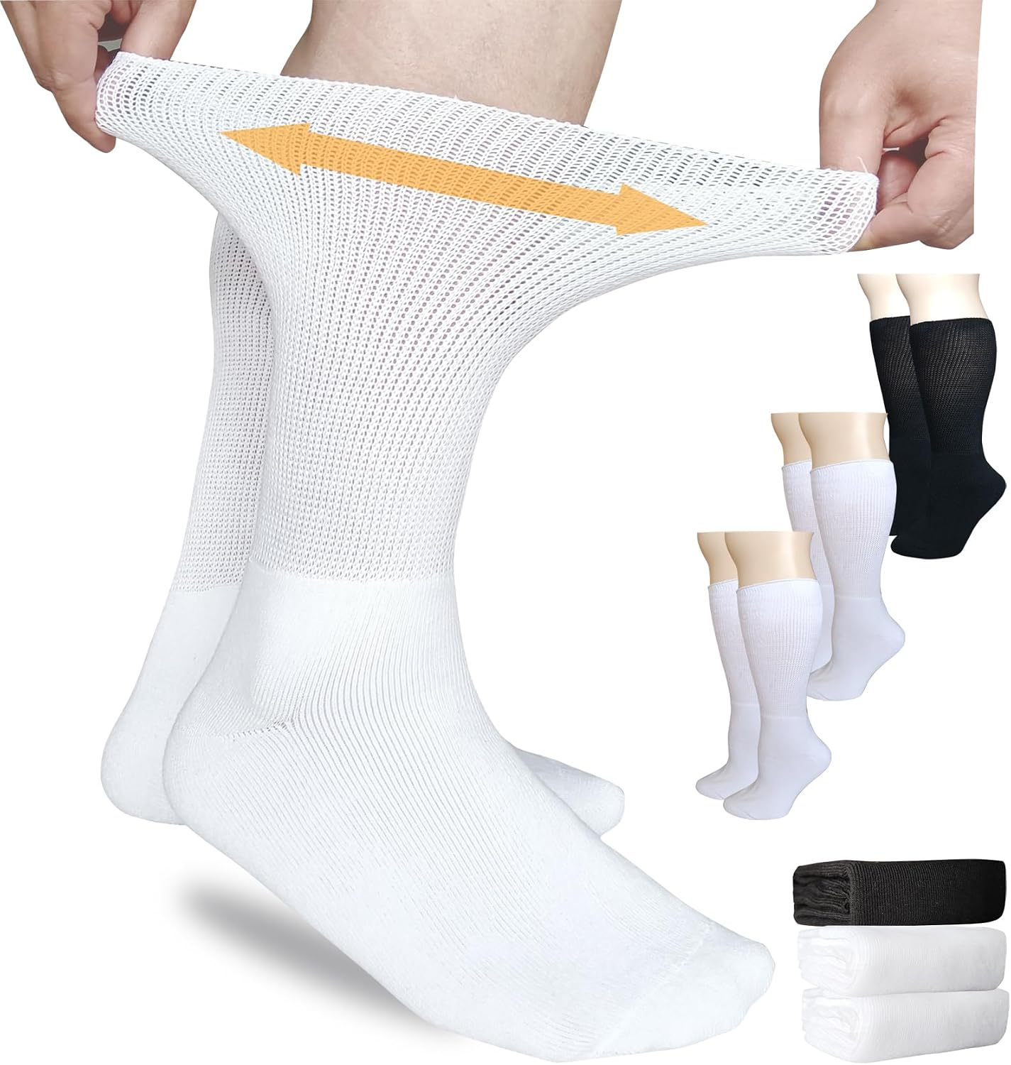 COIYUFUX Diabetic Socks for Men Women,3 Pairs Non Binding Crew Sock 9-11 10-13 for Bariatric Neuropathy