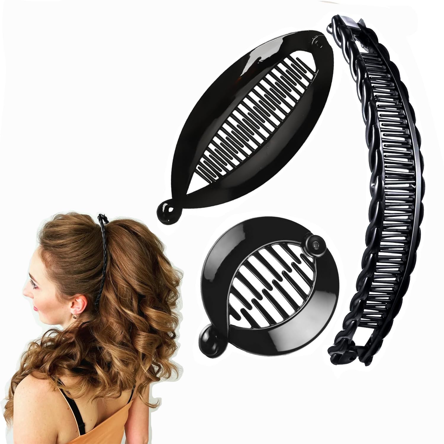 Banana Hair Clip Womens Elegant Black Classic Wedding Prom Accessory Amazon.com : Banana Clip 3Pcs Black Banana Clips for Women  main image 2