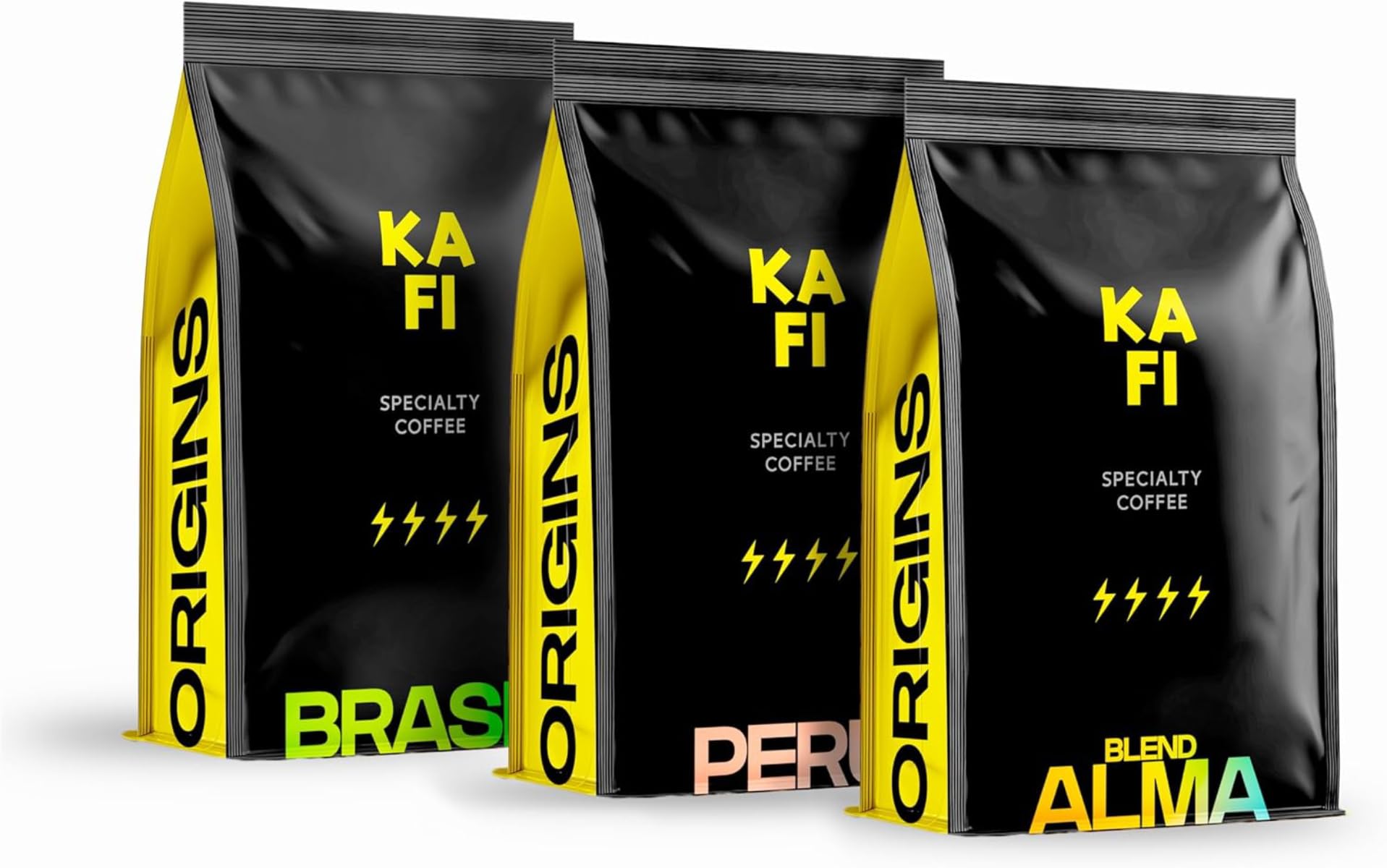 KAFI Café en Grano de Especialidad Starter Pack (Brasil, Perú y Alma) 1,5kg (3x500g) - 100% Arábica Natural - Variedad de Matices - Ideal para Cafetera Superautomática y Molinillo - Regalo Gourmet