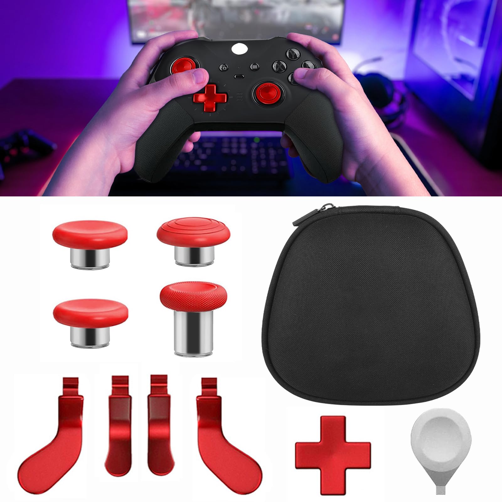 Paquete completo de componentes para Xbox Elite Series 2 Xbox Elite Controller 2 accesorios con funda de transporte, 4 paletas, 4 palas, base de carga y 1 herramienta de ajuste (rojo)