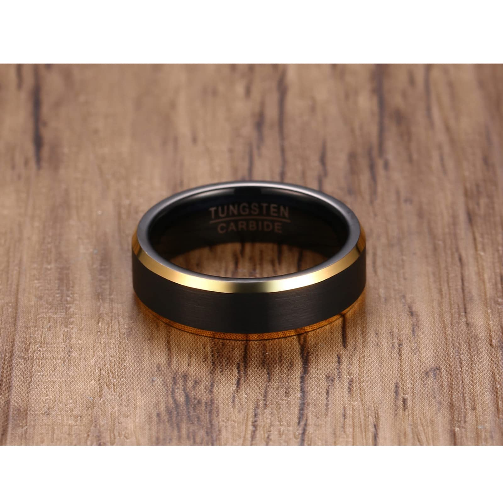 Set di Anelli per Coppie Personalizzati con Incisione, FEDI Nuziali in tungsteno per Lui e per lei, Dimensioni da L 1/2 a Z 1/2, Anello Nero Spazzolato da 6 mm con Bordo Dorato