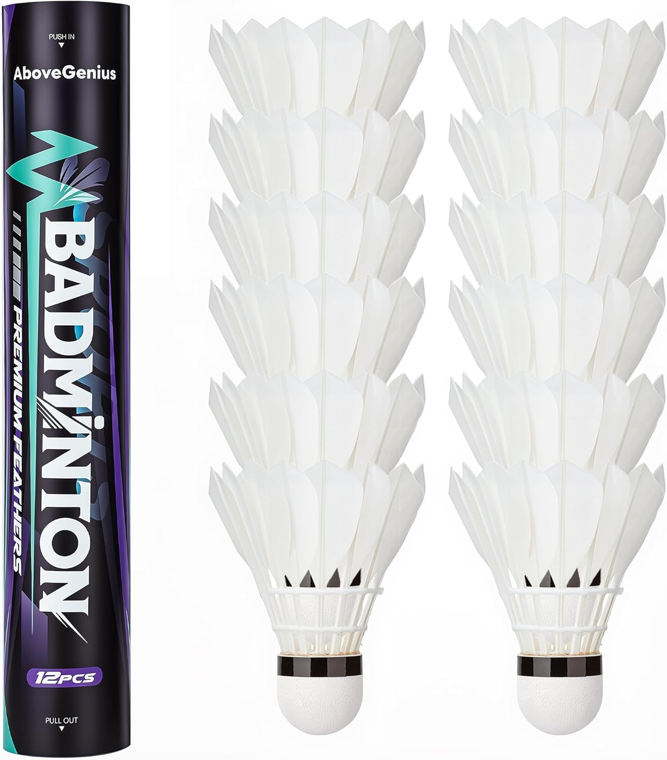 AboveGenius Goose Feather Badminton Birdies 6/12 Pack, Badminton Shuttlecocks with Stability Durability, High Speed Shuttle Balls for Indoor Outdoor Backyard Practice Training