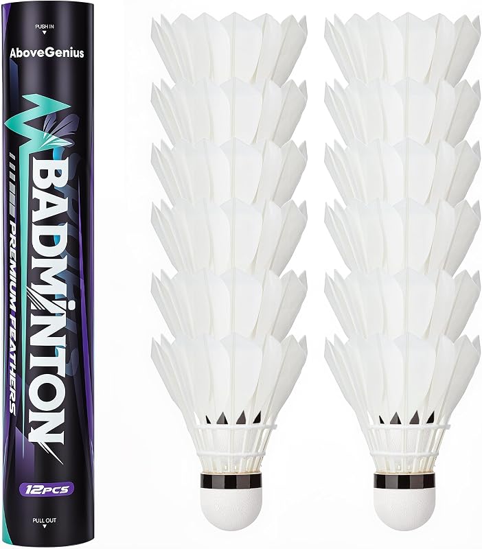 AboveGenius Volantes de bádminton de plumas de ganso, paquete de 6/12 Birdies | Volantes de bádminton con estabilidad y durabilidad, bolas de lanzadera de alta velocidad para entrenamiento de práctica en interiores y exteriores
