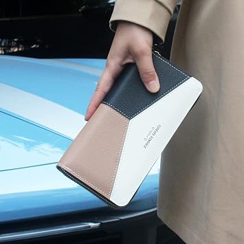 Womens Wallet Zip Around Wallet, PU Large Capacity Long Purse, Phone Check Organizer Credit Card Holder with Wristlet