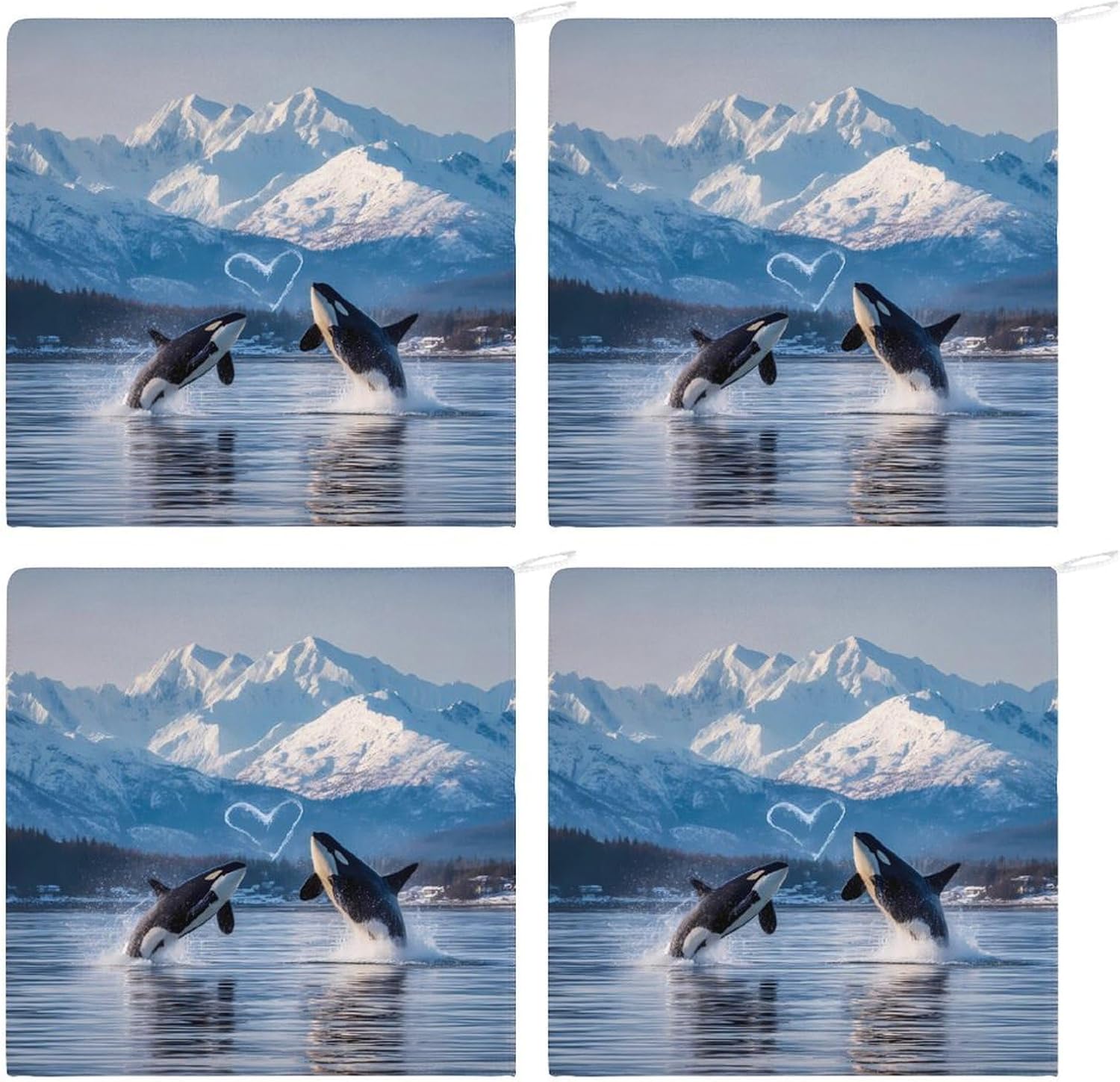 Killer Whale Orca Love Microfiber Hand Towels for Bathroom Soft Absorbent Bath Kitchen Towel with Hanging Loop 4PCS