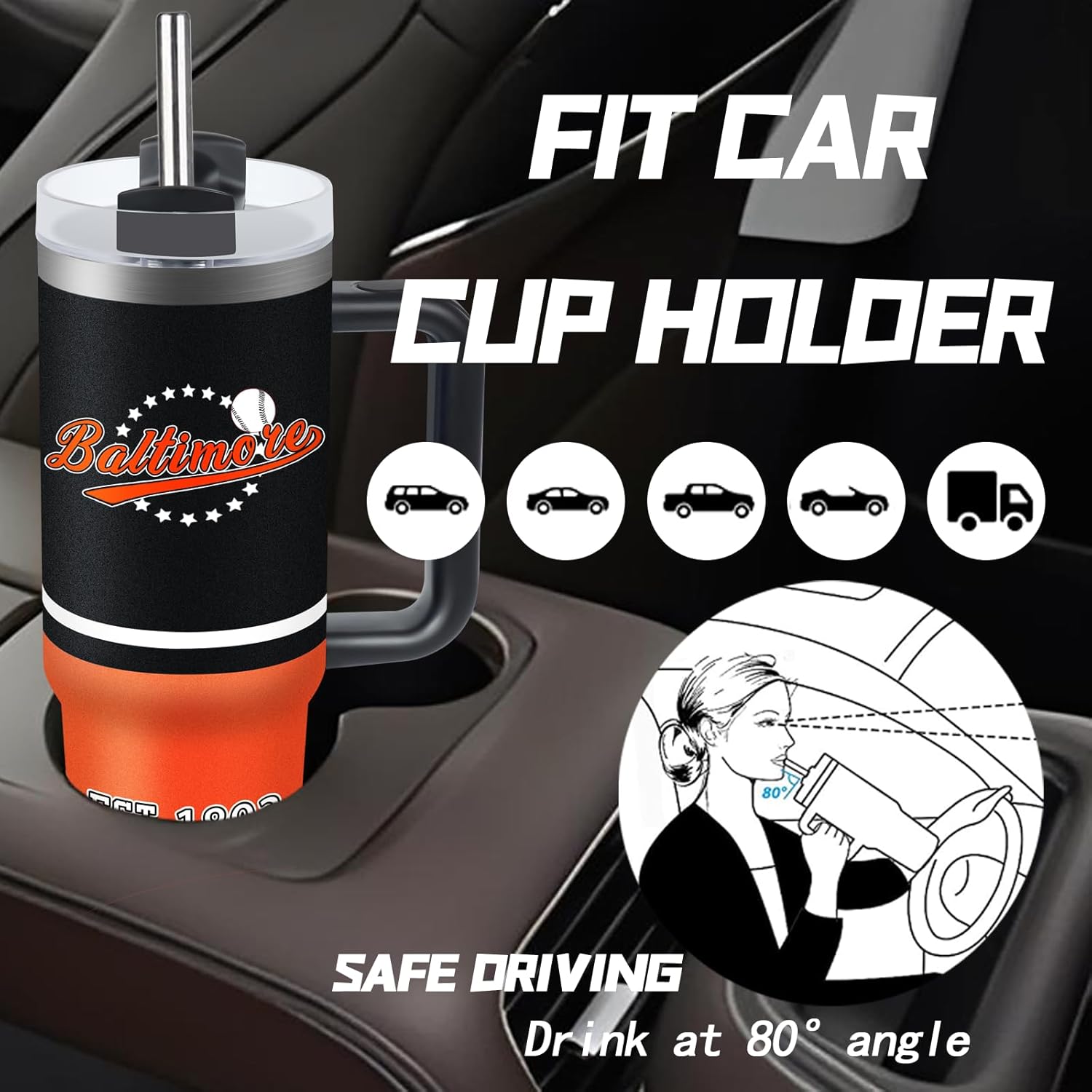 Tumbler 40oz Straight Skinny Car Cups With Insulated Cup Sleeve Portable Handle, Sports Travel Coffee Mug, Stainless Steel, Insulated,Classic Collection Gifts for Fans - Image 6