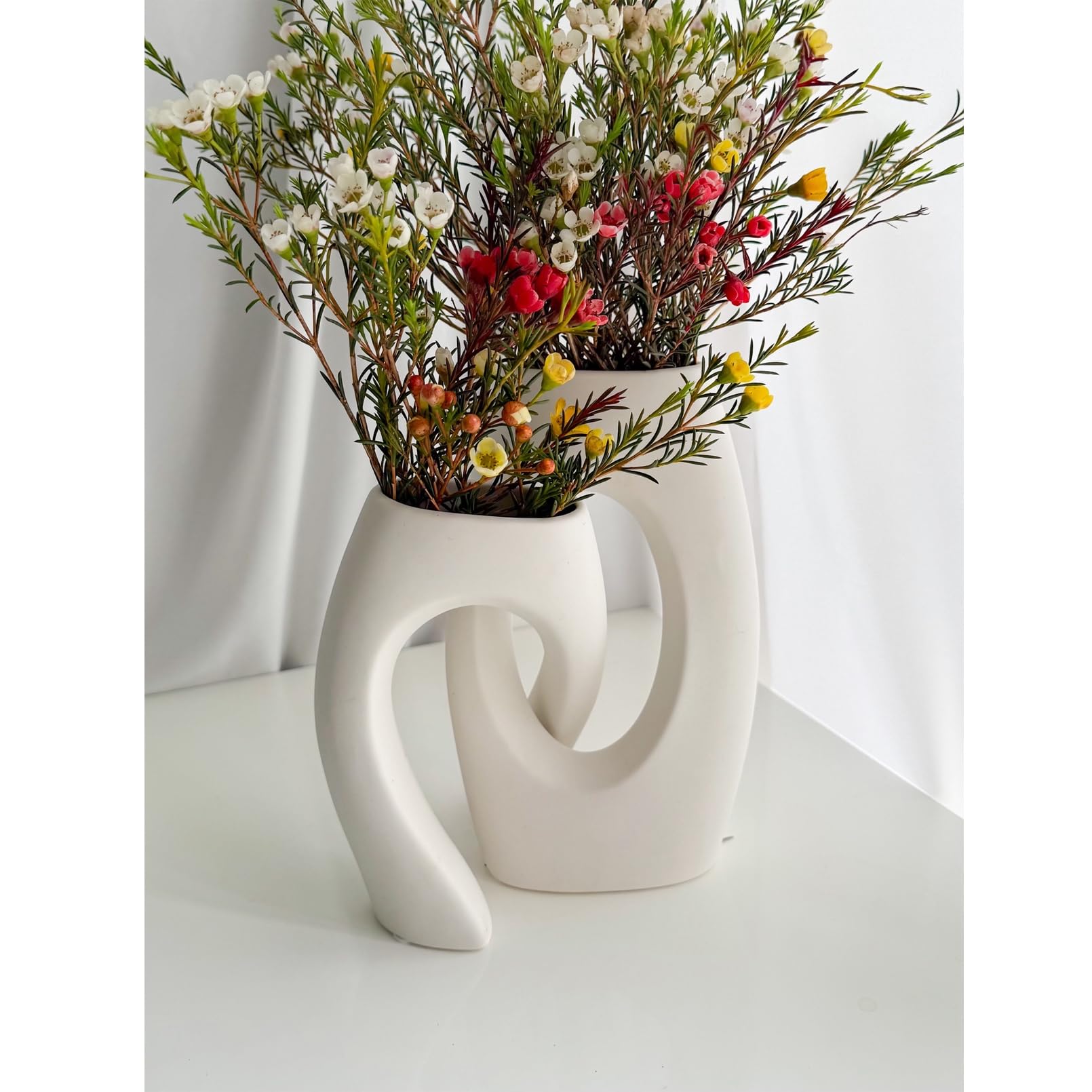 Matt Keramik Vase 2er Set,Deko Vasen für Moderne Boho Minimalismus-Stil