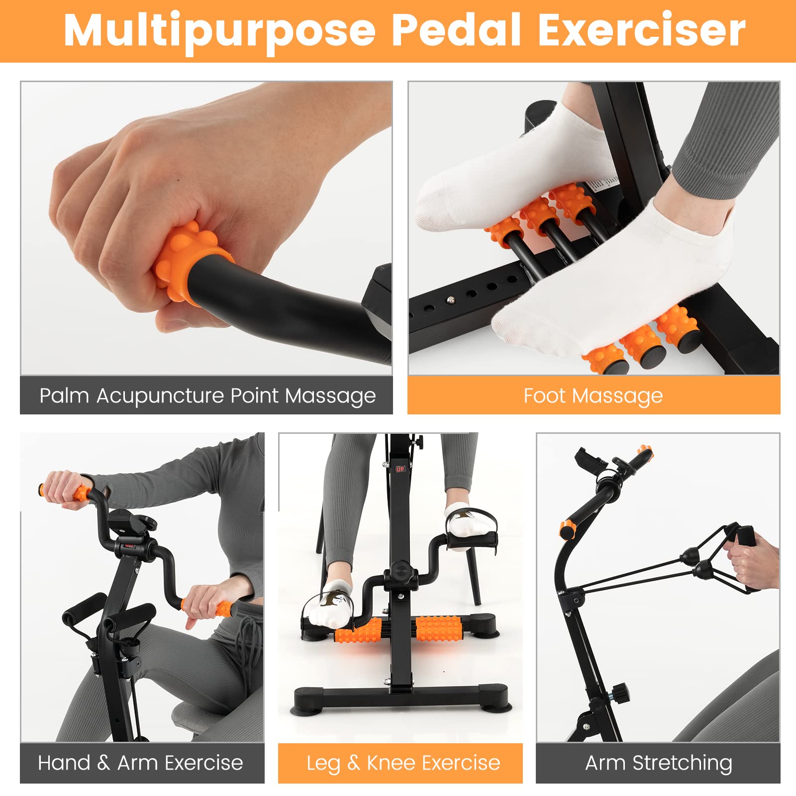 KOMFOTTEU Multifunktional Heimtrainer Fahrrad für Senioren, Pedaltrainer Arm- und Beintrainer mit Massage, verstellbare Höhe & Widertandstufen, Bewegungstrainer mit LCD Display für 1-2 Personen