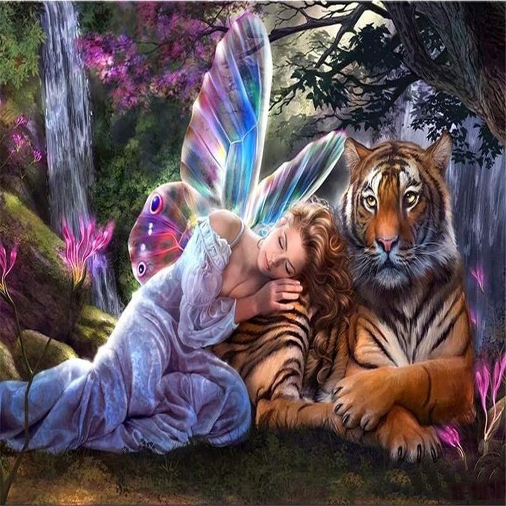 DIY 5D Diamond Painting Kits Tiger beautiful fairy forest Full Drill Cross Stitch Diamond Arts for Adults Crystal Rhinestone Pictures Craft Gift Lncluded for Home Wall Decor F8806 Square Drill,40X60cm