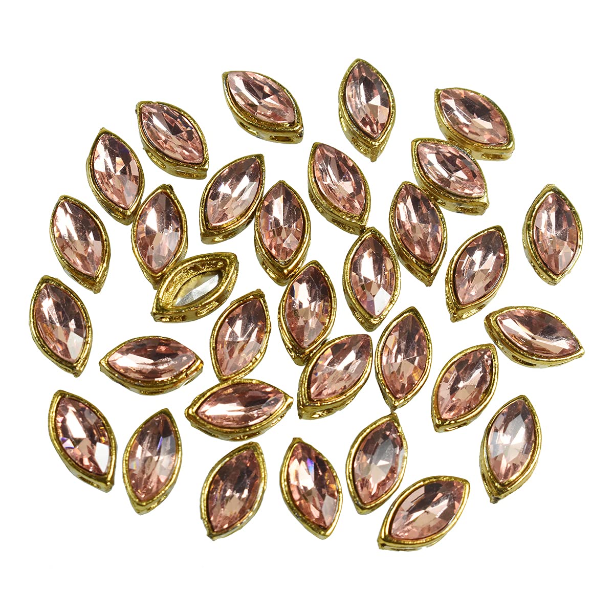 Embroiderymaterial Flat Back Peach Kundan Rhinestones in Raised Setting in Marquise Eye Shape for Jewelry Making & Embellishment-7 * 12MM-50 Pieces-image-22