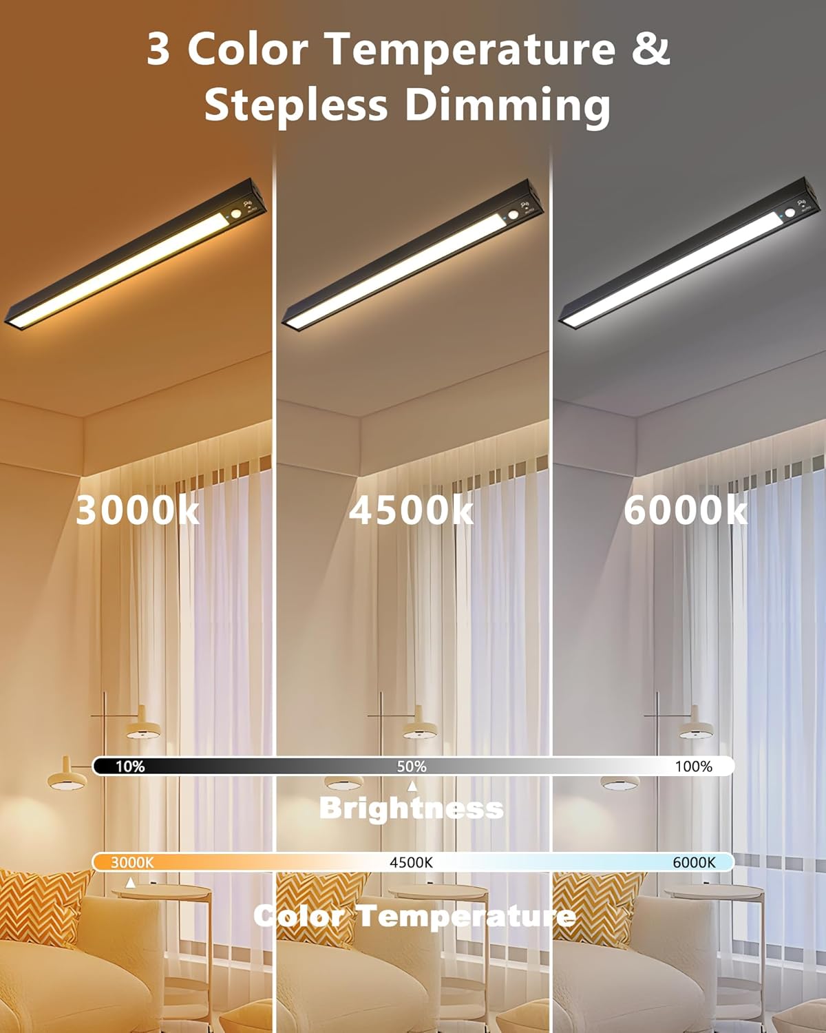 Rechargeable Motion Sensor Ceiling Light, Full Metal Battery Powered LED Closet Light, 3 Color 500LM Dimmable with Remote & Timer, Magnetic Cordless Mount for Shower, Hallway, Garage, Pantry -Black - Image 4