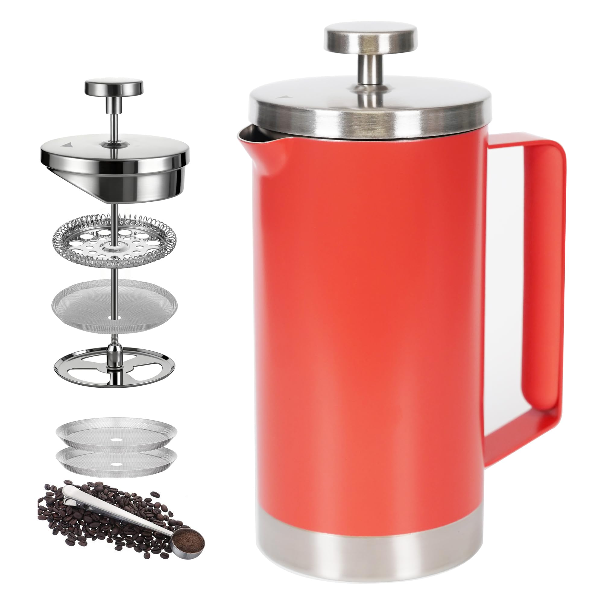 Stainless Steel Small French Press, 600ml Double Wall Insulated Coffee Maker Heat Resistant Non-Slip Handle, Portable Coffee Brewer for Home, Office, Camping, Single &amp; Couple Daily Use