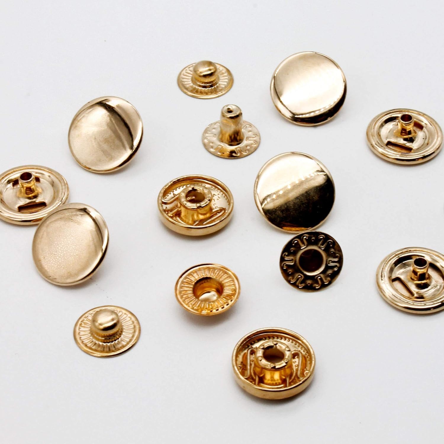 20 Sets Press Studs Snaps Fasteners Buttons, 15mm Sew on Snap Buttons Gold Press Stud for Clothing Sewing Handbag DIY Crafts