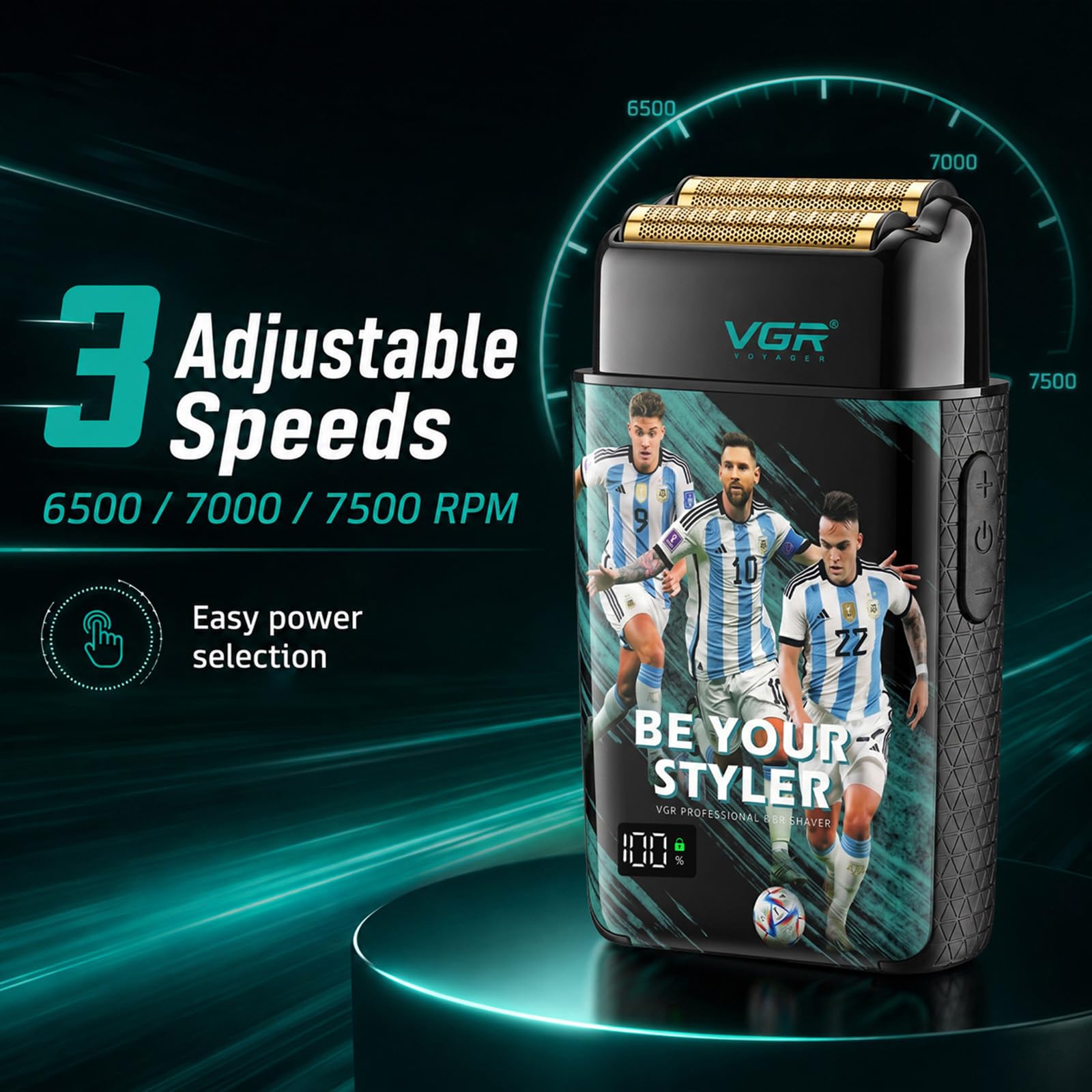 VGR Afeitadora eléctrica 309 para hombres, maquinilla de afeitar profesional recargable de 3 velocidades con láminas flexibles independientes duales, afeitadora inalámbrica impermeable IPX6 para barba