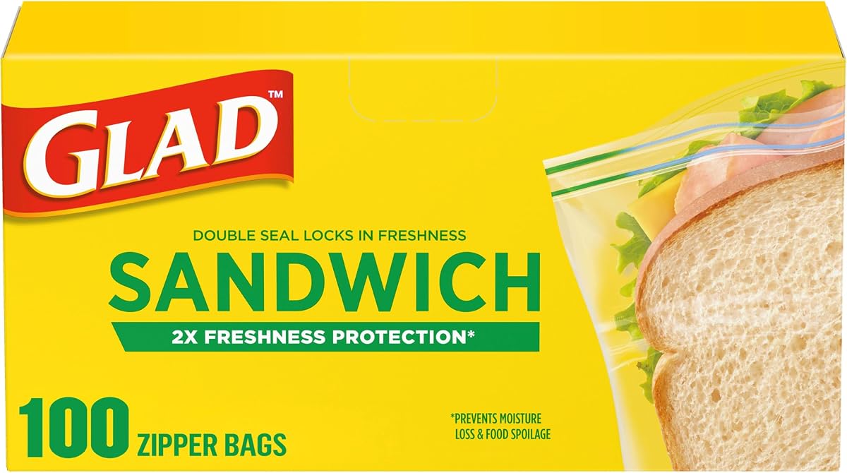 Zipper Food Storage Plastic Bags, Sandwich, 100 Count (Package May Vary)