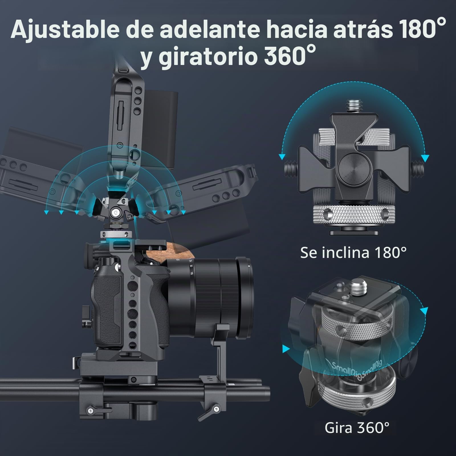 (Nueva Versión) SMALLRIG Soporte para Monitor de Cámara con Adaptador de Cold Shoe, Soporte para Monitor Ajustable con Giro de 360° e Inclinación de 180°, Carga Máxima de 2,3kg - 2905B