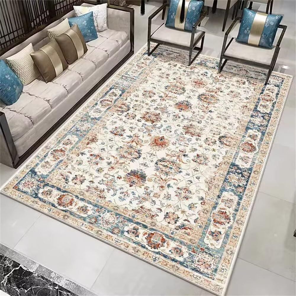 Tapis tout doux texture moelleuse style rétro beige et arc-en-ciel 70x140cm pour chambre