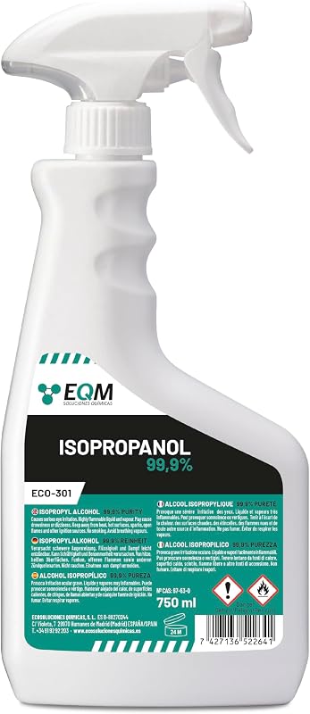 EQM - ECO-301 - Alcool Isopropylique Pur à 99,9% - 750 ML - Nettoyage de composants électroniques, objectifs et écrans - Nettoyage des résines d'impression 3D