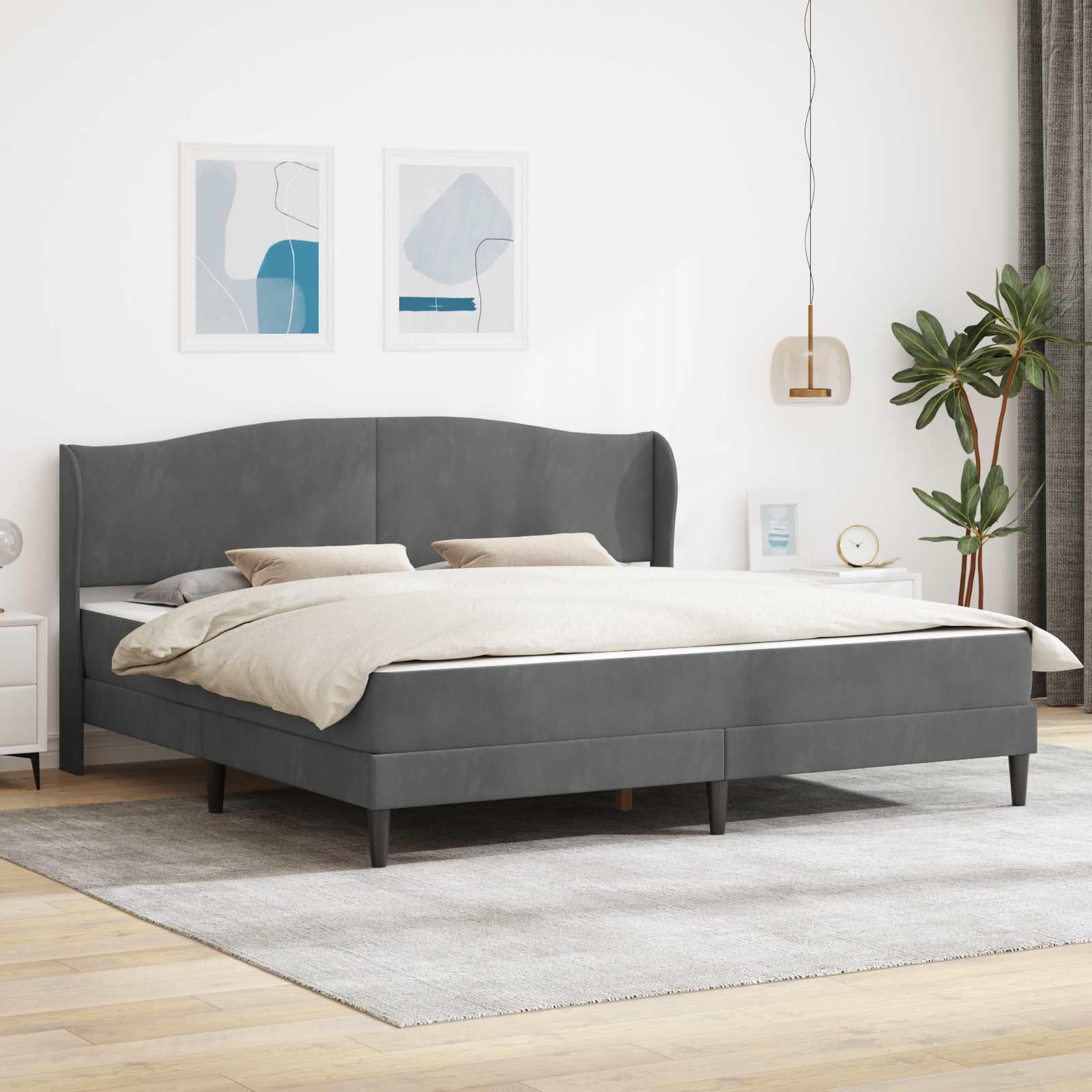 Rama de cama de terciopelo gris oscuro 180x200 cm con almacenamiento, cabecero acolchado, patas cónicas, contrachapado resistente, soporte de listones, para dormitorio moderno
