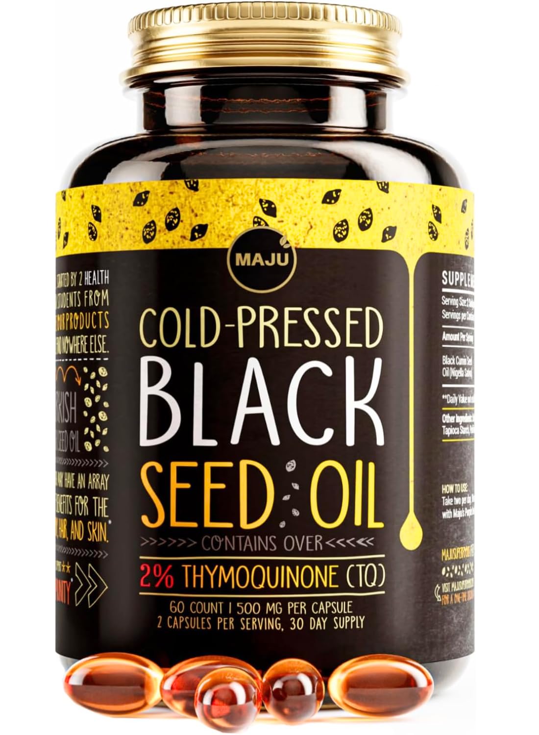 Maju Superfoods2% Thymoquinone Cold Pressed Seed Oil Capsules - Black
