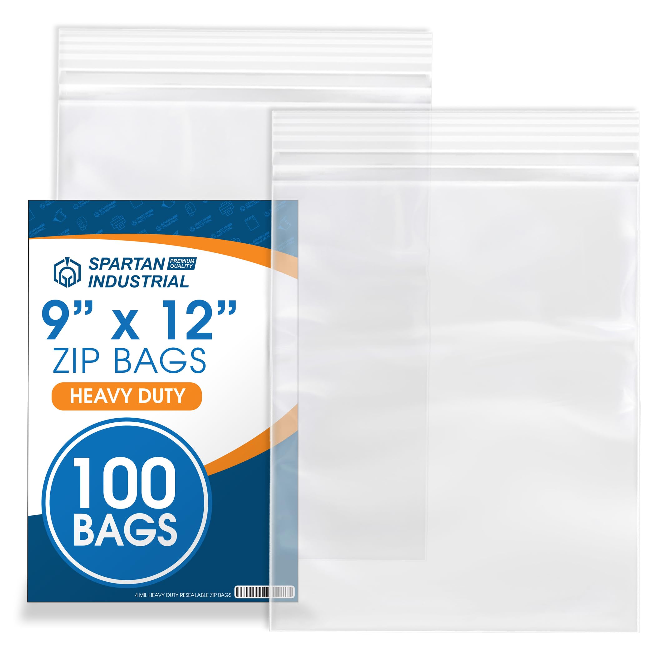 Spartan Industrial - 9” X 12” (100 Count) 4 Mil Thick Clear Reclosable Zip Plastic Poly Bags with Resealable Lock Seal Zipper - Heavy Duty and Durable
