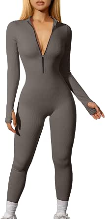 OQQ Women's Ribbed Long Sleeve Yoga Jumpsuit - Square Neck Workout Jumpsuit In Black - View #4