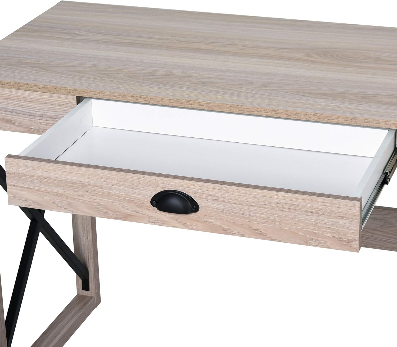 Black Wood X-Frame Computer Desk with Drawer
