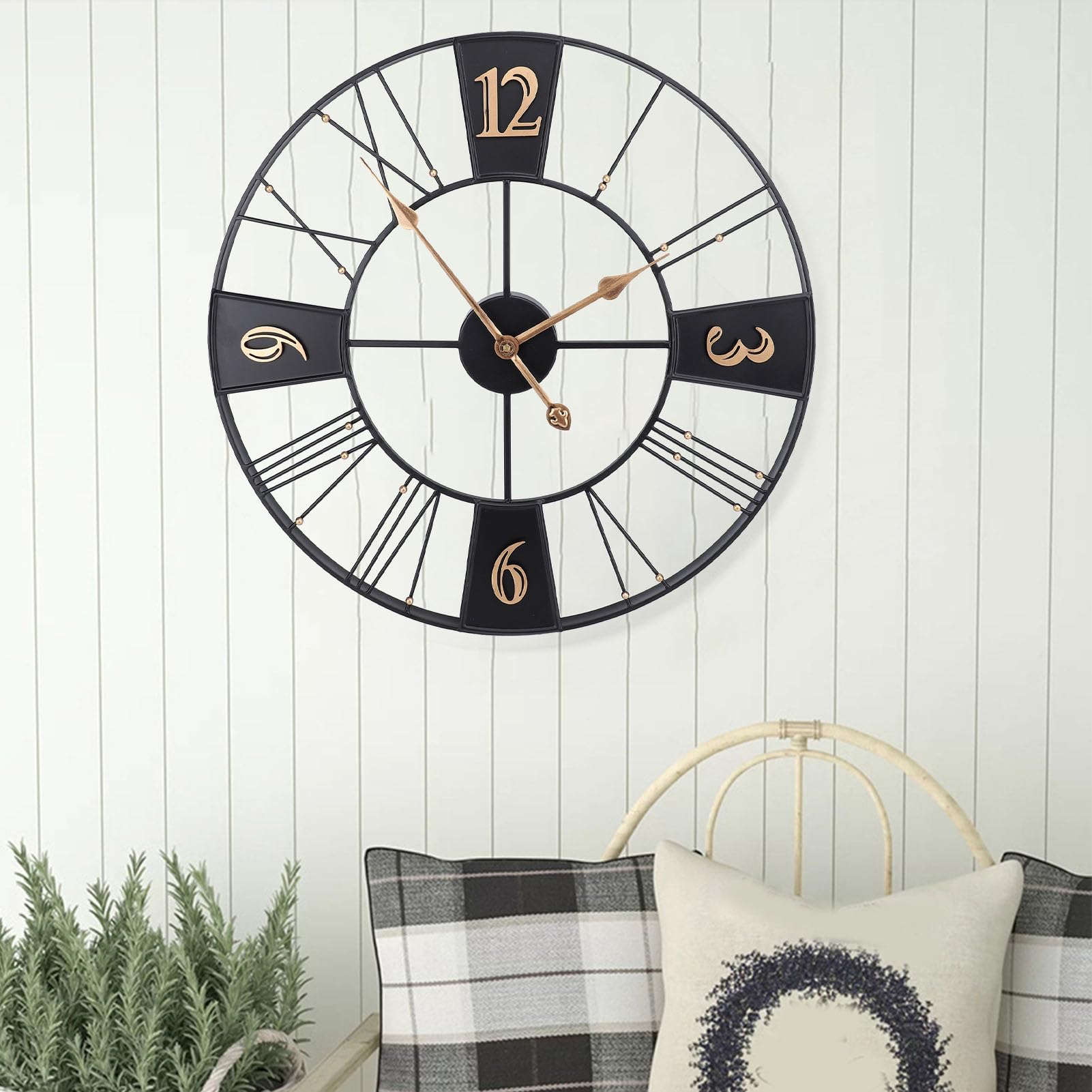Reloj de Pared Industrial Retro, Diseño Vintage, Reloj Silencioso de Metal para Sala de Estar y Oficina, 23,62 Pulgadas