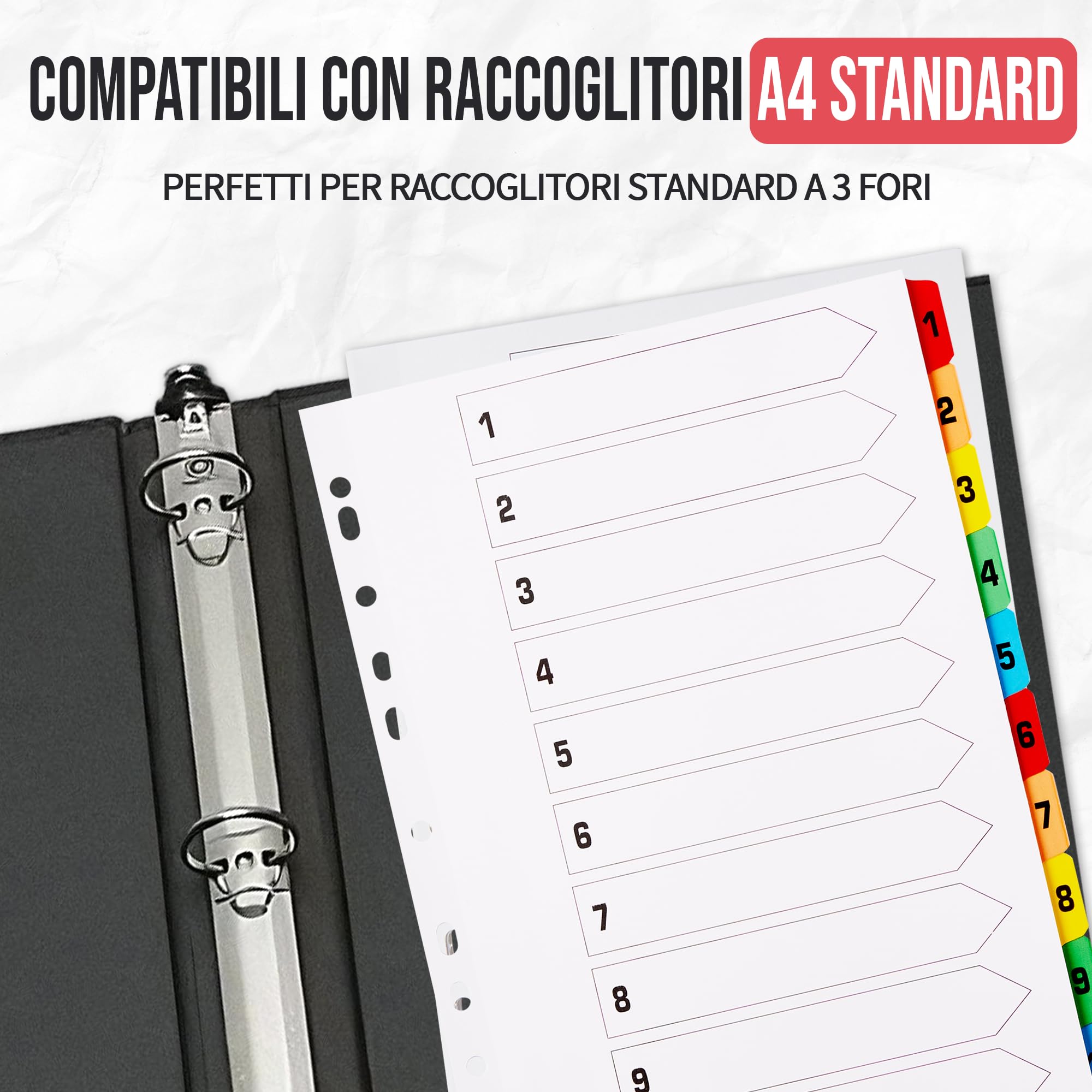 Divisori numerati A4 1-10, linguette numerate con indice numerico, 10 pezzi, divisori per raccoglitori ad anelli e raccoglitori a leva, divisori per oggetti (confezione da 25)