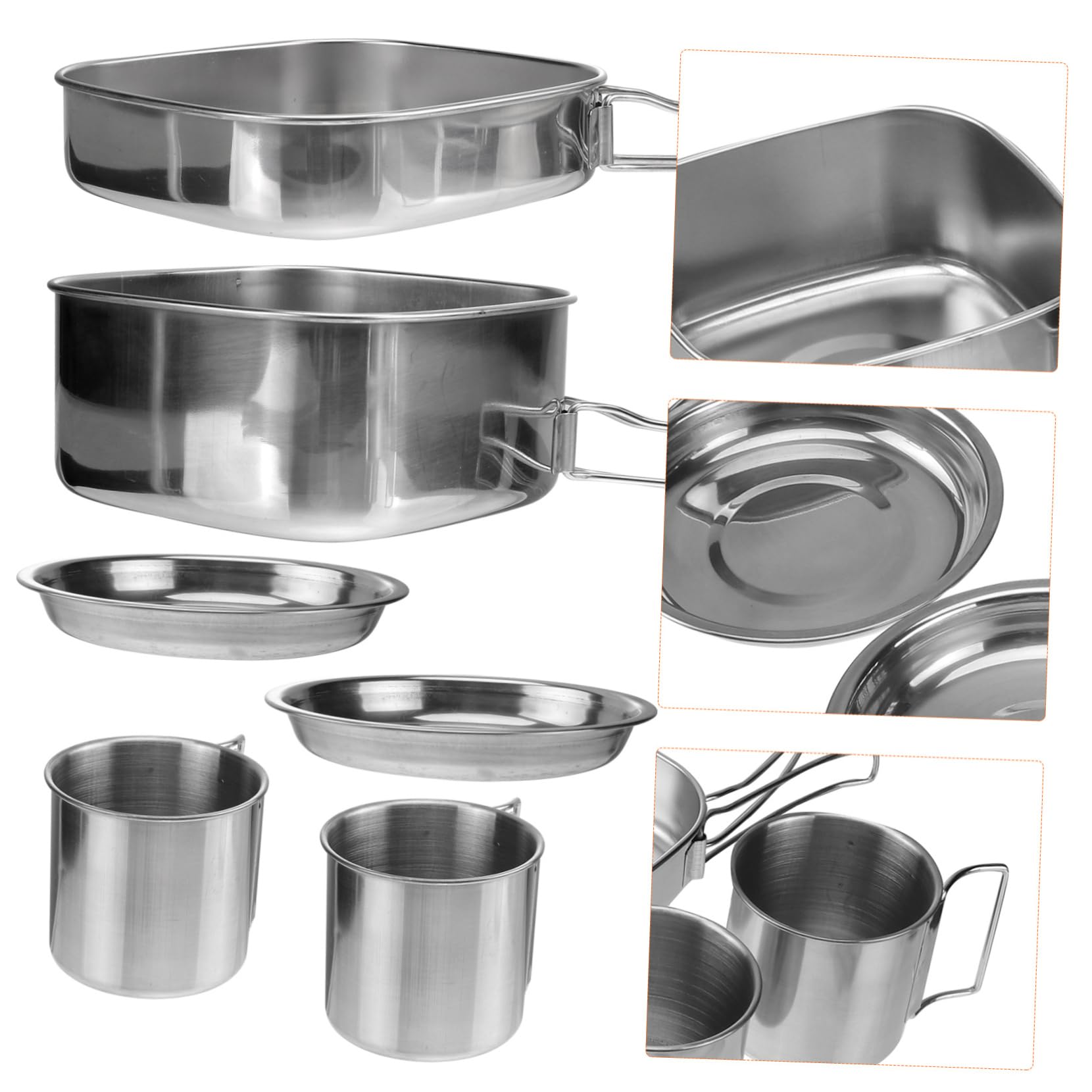 Batterie Cuisine En Acier Inoxydable Multifonction 6 Pièces Pour Camping 3-4 Personnes Poêle Et Casserole Pliables Poignet Isolation Thermique Ensemble Barbecue Randonnée Camping
