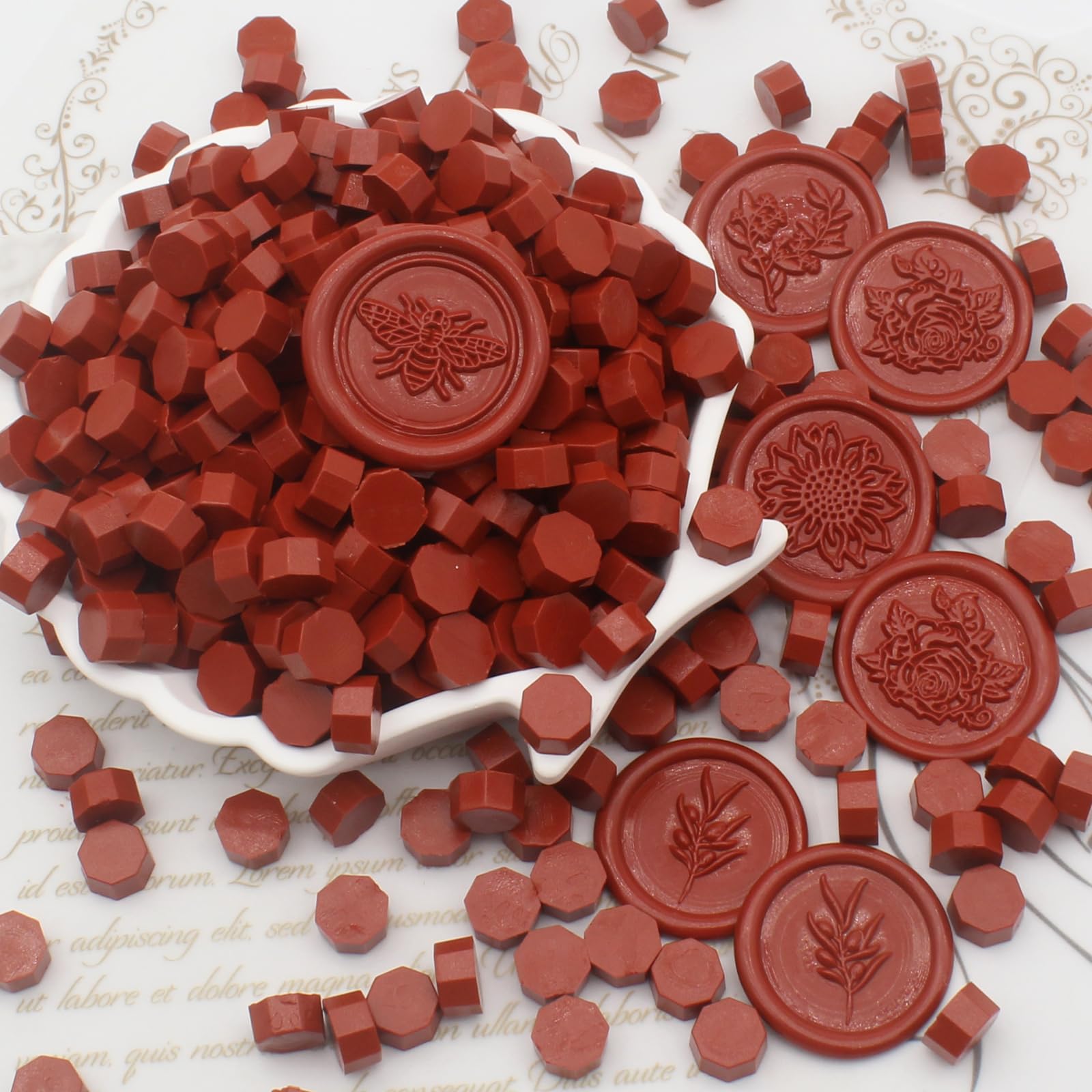 360pcs Red Brown Sealing Wax Beads, Andotopee Premium Wax Seal Beads for Stamp Seals, Octagon Wax Sealing Pellets Refill Pack for Wax Seal Kit, Wedding Invitation, Letter Envelope Seal, DIY Crafts