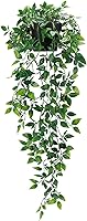 WHONLINE Artificial Fake Hanging Plants in Black Pot - Small Potted Greenery for Indoor Outdoor Shelf Decor, Office Living Room (1 Pack, 21.65")