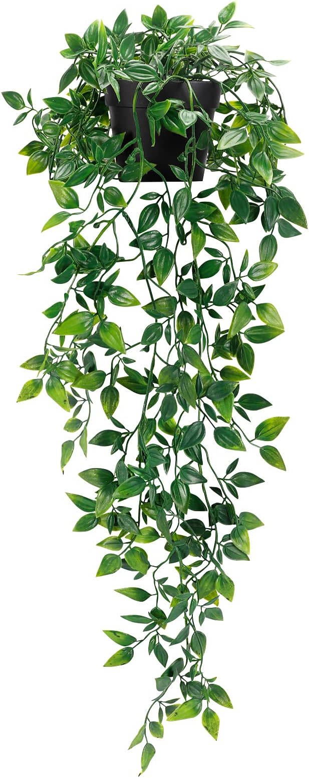 Whonline 1 Pack Artificial Hanging Plants Fake Potted Plants for Indoor Outdoor Shelf Wall Decor
