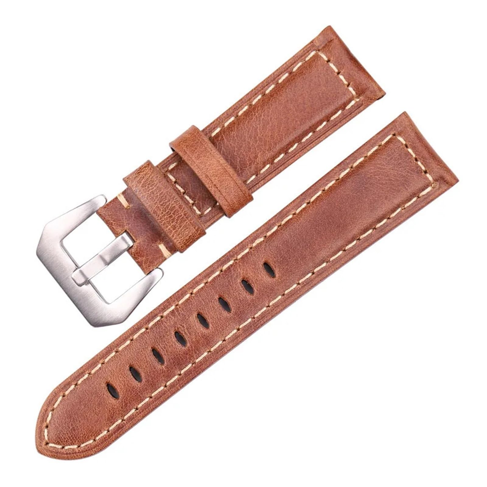 HuanJ Correa de reloj retro de piel auténtica marrón para hombre, 20 mm, 22 mm, 24 mm, cierre de metal