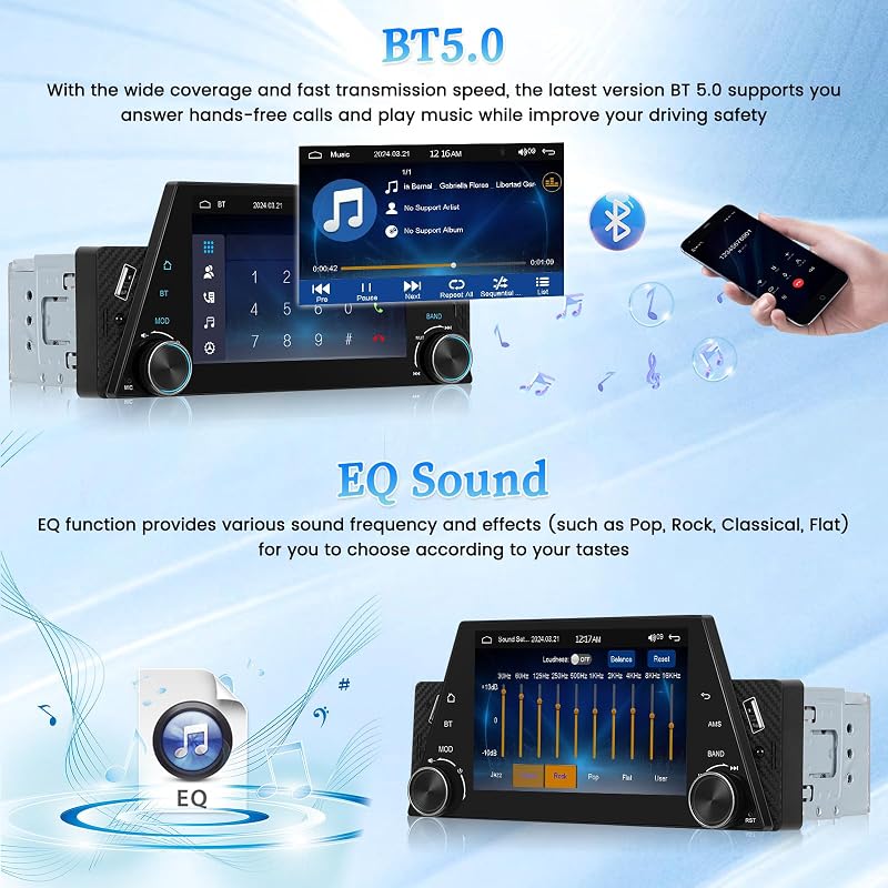 Hikity 5" Autórádió 1DIN Wireless CarPlay Android Érintőképernyős Bluetooth