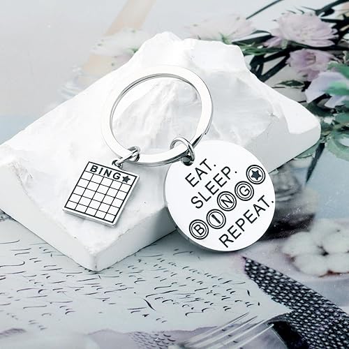 Miniatura 4 de MYOSPARK Divertido regalo de bingo para amantes del bingo, regalo para comer o dormir, llavero de bingo para jugadores de bingo