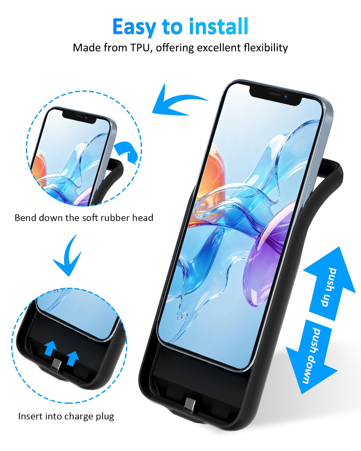 Funda con batería para iPhone X/XS, 6000 mAh, delgada, recargable, extendida, cargador de batería de respaldo con soporte, batería portátil para iPhone X/XS, color negro