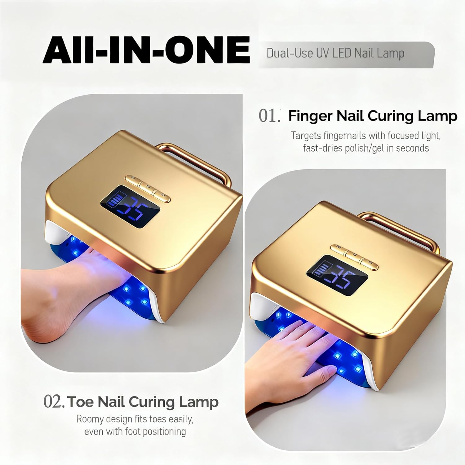 Cordless UV Nail Lamp 220W, Professional LED Nail Lamp with 48 Beads & Touch Display, Rechargeable UV Light for Gel Nails Built-in 3-Timer Modes & Auto Sensor, Fast Curing Nail Dryer (Gold)